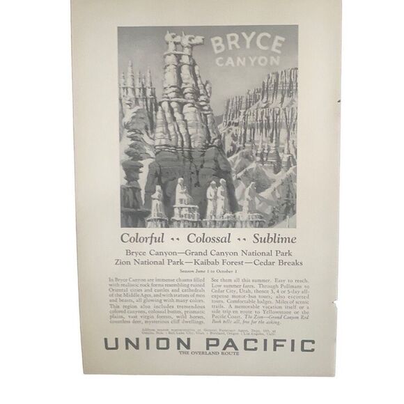 Vintage 1927 Union Pacific Bryce Canyon Ad Advertisment - Picture 3 of 4